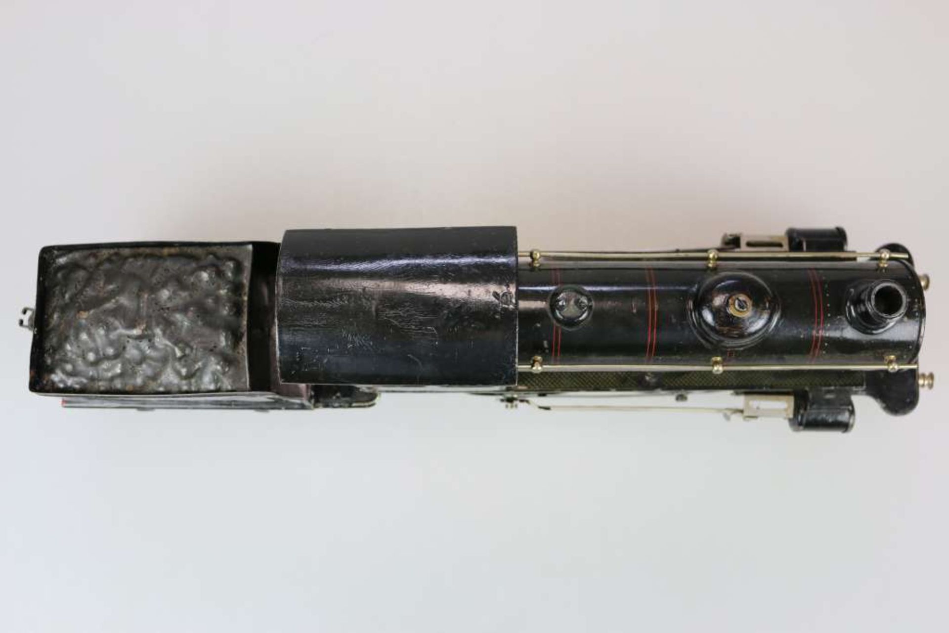 MÄRKLIN, alte Spur 1, Dampflok mit Tender, Modell 2588, Uhrwerkantrieb um 1920. Schwarz und rot - Bild 5 aus 7