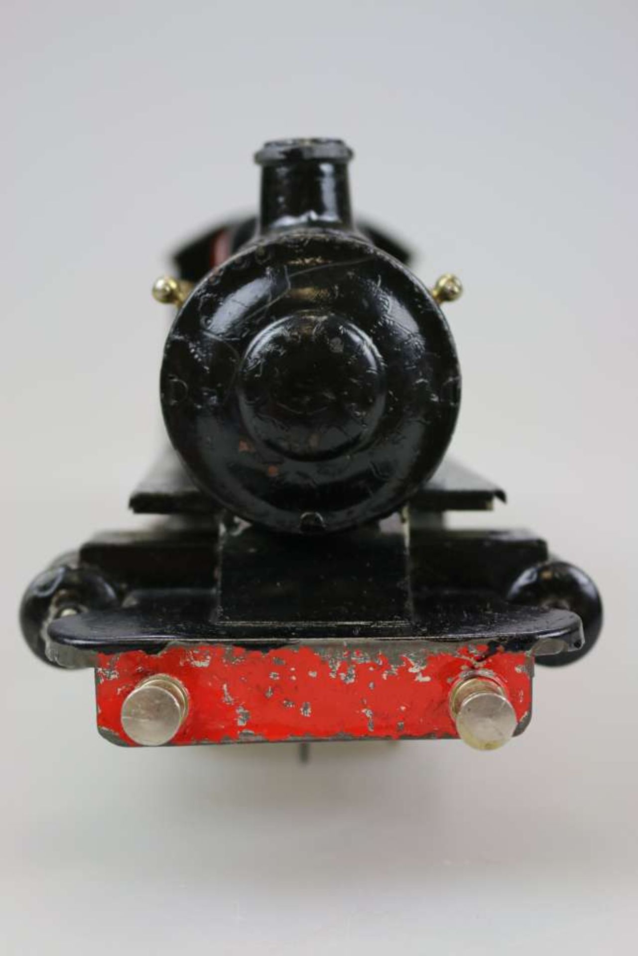 MÄRKLIN, alte Spur 1, Dampflok mit Tender, Modell 2588, Uhrwerkantrieb um 1920. Schwarz und rot - Bild 3 aus 7