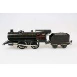 MÄRKLIN, alte Spur 1, Dampflok mit Tender, Modell 2588, Uhrwerkantrieb um 1920. Schwarz und rot