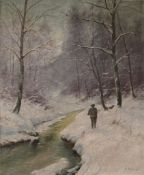 Alexander STEINBRECHT (Leipzig 1864-1922), deutscher Landschaftsmaler. Winterlicher Wald mit