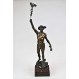 Franz IFFLAND (1862-1935), Bronzeskulptur des Hermes, auf Marmorsockel stehender Götterbote, den