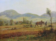 Karl LUCKHARDT (1886-1970), Taunuslandschaft mit Bauer beim Pflügen. Öl auf Leinwand, signiert unten