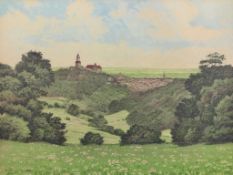 Paul SCHWERDTNER (1911-?), Blick auf Kronberg im Taunus mit Burg, Farblithographie, Maße: 24 cm x 32