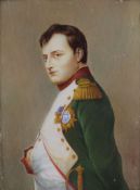 Miniaturmalerei, wohl Bein, u. re. Signatur: A. Duproche. "Napoleon". Darstellung Napoleons nach