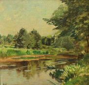 Fritz WUCHERER (Basel 1873- Kronberg 1948), deutscher Landschaftsmaler. Sommerliche Waldlichtung mit