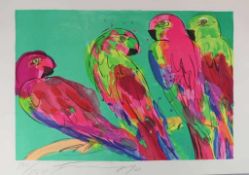 Walasse Ting, Farblitho, u. li. 190/250 Ting 90, "Four Parrots". Bogen: 72 x 101,8 cm. -