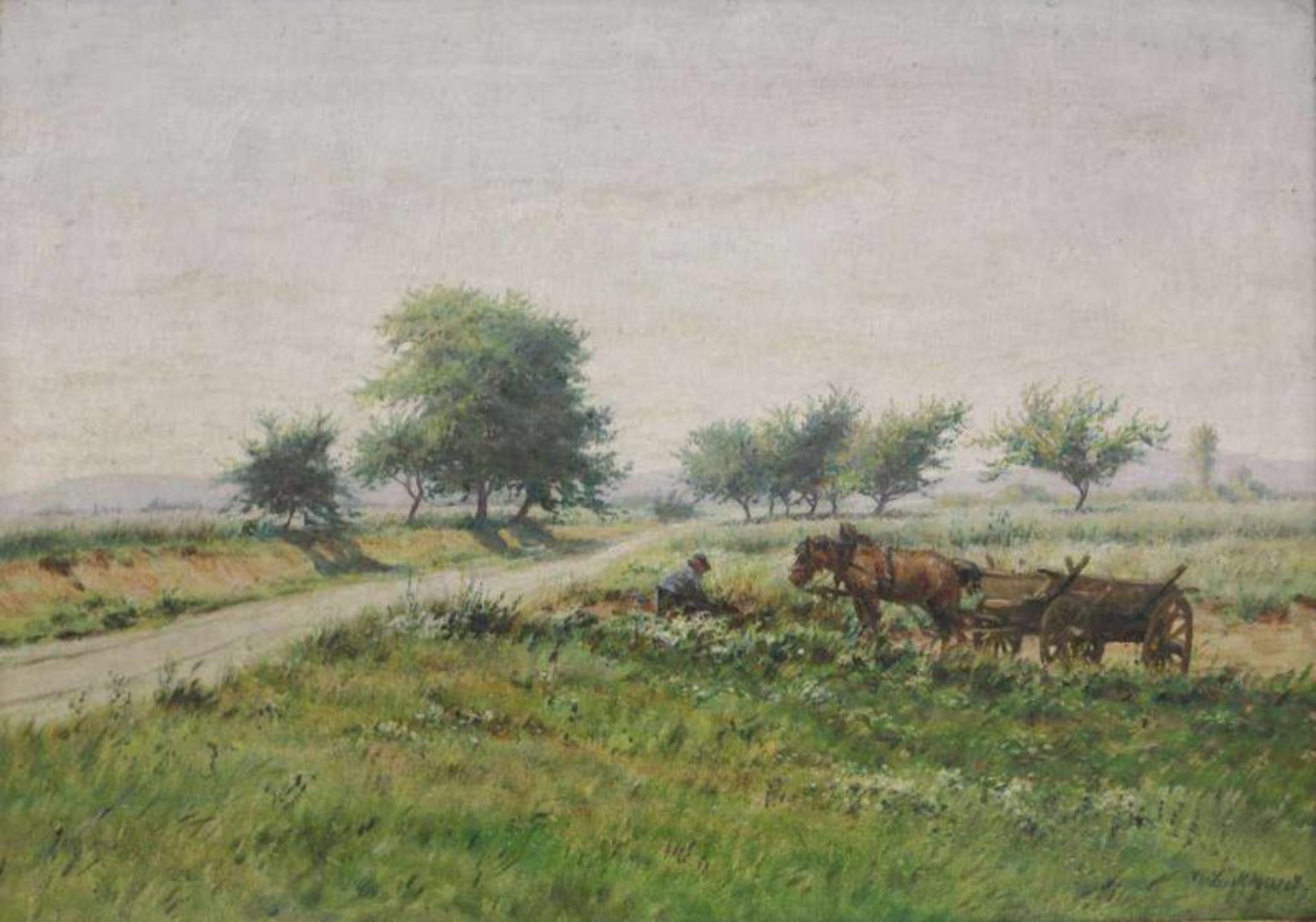 Karl LUCKHARDT (1886-1970), Bauer mit Pferdegespann in Taunuslandschaft. Öl auf [...] - Bild 2 aus 4
