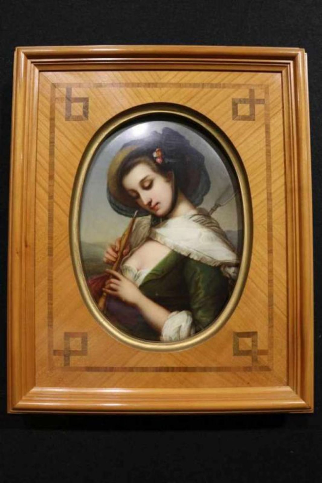 KPM, ovale Bildplatte mit Darstellung einer Flöte spielenden Dame, feine [...] - Bild 3 aus 6
