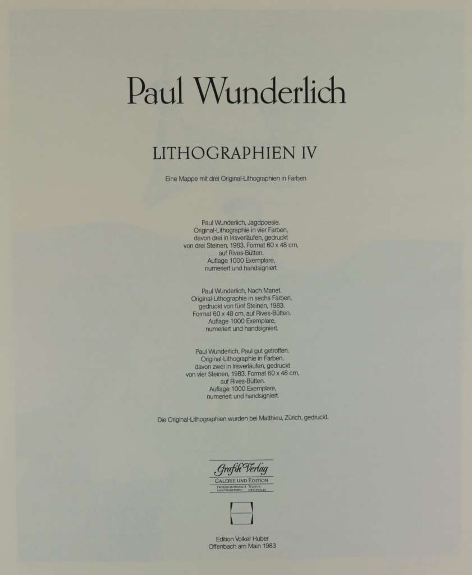 Paul Wunderlich, Lithographien IV, Edition Volker Huber Frankfurt 1983, drei Blatt [...] - Bild 8 aus 8