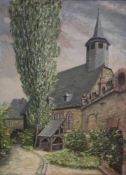 Burgkapelle Kronberg, Öl auf Malkarton, u.li. sig. A. Schott. Darstellung der [...]