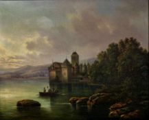 Unbekannter Meister, Schloß Chillon am Genfer See mit Personenstaffage, Öl auf [...]