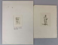 Max Slevogt, zwei Blatt Grafik: " Prof. Volb", Radierung, 7 x 4,5 cm; "Bildnis Herman [...]