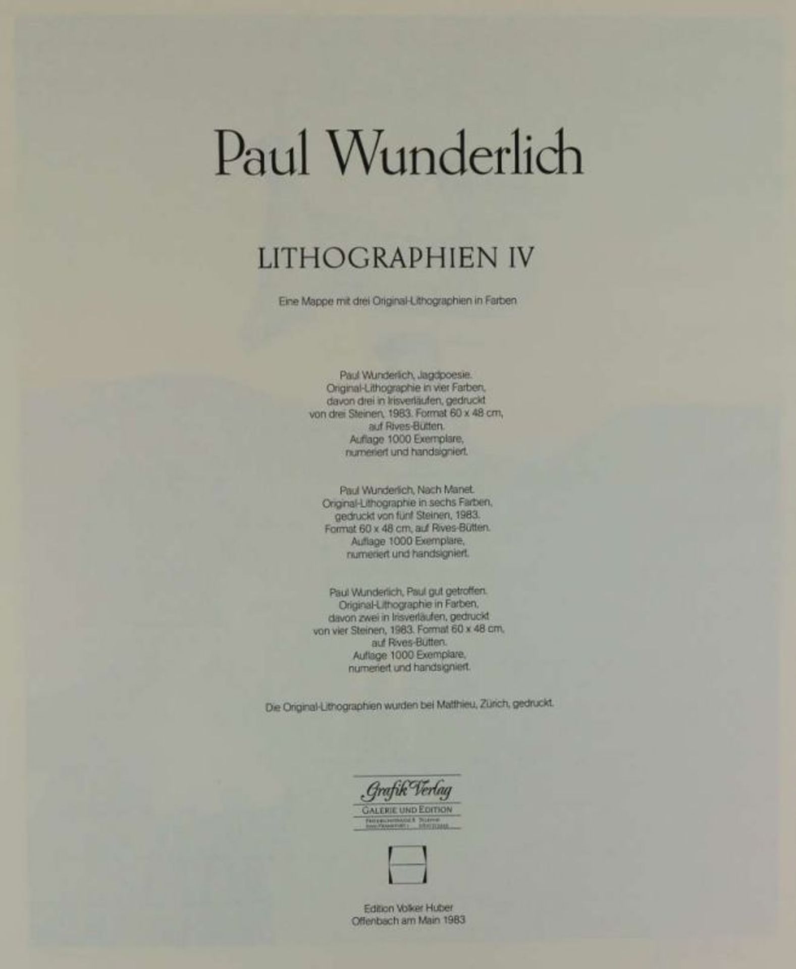 Paul Wunderlich, Lithographien IV, Edition Volker Huber Frankfurt 1983, drei Blatt [...] - Bild 5 aus 8