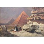 Friedrich PERLBERG (1848-1921), betender Beduine vor den Pyramiden von Gizeh. Öl auf Leinwand,