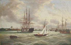 Jensen, Alfred, 1859 Randers (Dänemark) - 1935 Hamburg. Stadtansicht vom Meer aus mit zahlreichen