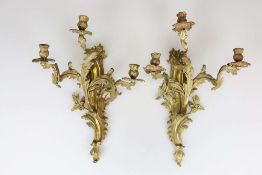 Paar Appliken, Frankreich 19./20. Jh. in modifizierter Louis XV-Stilform, jeweils 3flammig, reich