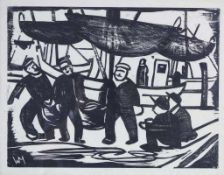Willy MENZ (1890-1969), Holzschnitt, "Krabbenfischer", ca. 1948/49. Maße: 31,7 x 42 cm.