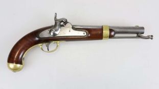 Amerikanische Perkussionspistole H. Aston Model 1842. Lauf mit glatter Seele im Kal. 54.