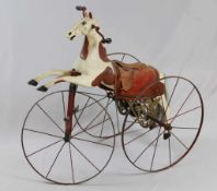 Mechanical Horse oder auch French tricycle, Jean Louis Gourdoux Paris 1880. Weiss/Braun geflecktes