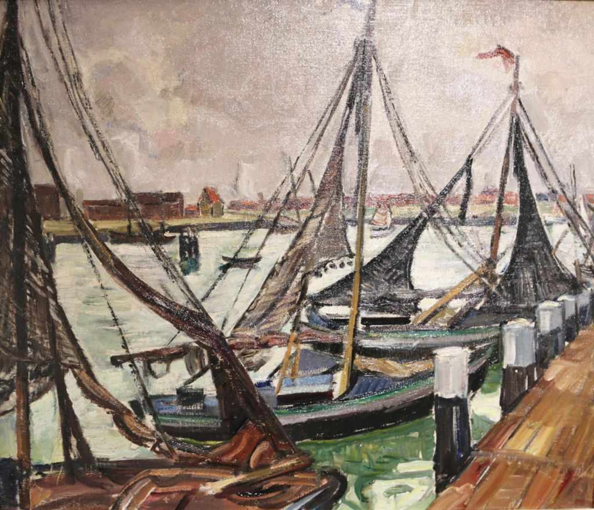 Gerta SPRINGER (1880-1960), "Segelboothafen" um 1929, Öl auf Leinwand, links unten signiert.