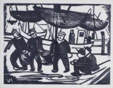 Willy MENZ (1890-1969), Holzschnitt, "Krabbenfischer", ca. 1948/49. Maße: 31,7 x 42 cm. Gerahmt.