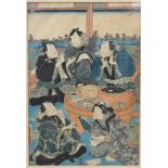 Gerahmter Holzschnitt, Japan, wohl nach Hiroshige (1797-1858), 19. Jahrhundert. Blatt oben rechts