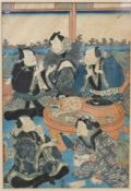 Gerahmter Holzschnitt, Japan, wohl nach Hiroshige (1797-1858), 19. Jahrhundert. Blatt oben rechts