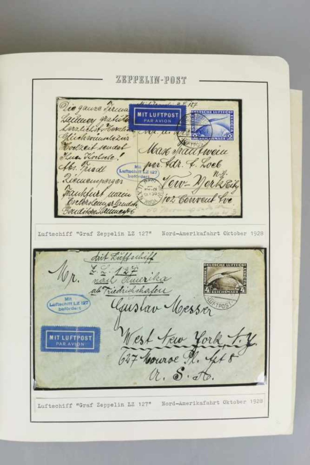 Album Zeppelinpost, 73 mit Fotoecken eingelegte Karten, Umschläge, Zettel, jeweils beschriftet sowie - Image 2 of 8