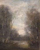 Paul Désiré TROUILLEBERT (1829-1900), "Landschaft mit Birken und Wasser", Öl auf Leinwand, links