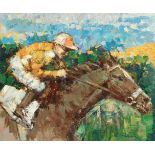 Rebierre, Marc, französischer Maler geb. 1934. "Jockey zu Pferd", sign., Öl/Lw., 54 x 64 cm