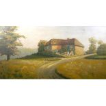 Fonteny, Maler Mitte 20. Jh. "Landschaft mit Gehöft", sign., Öl/Lw., 50 x 100 cm