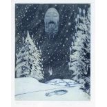 Fuchs, Ernst, Wien 1930 - 2015. "Winterlandschaft mit Gesicht", Radierung, handsign., num. XXIII-XXV