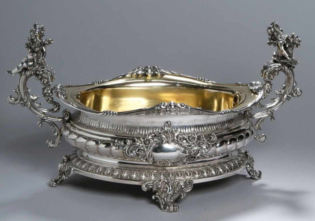 Prunk-Jardiniere, Bruckmann & Söhne, Heilbronn, für Lazarus Posen, Frankfurt, um 1890, Silber 800,