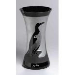 Glas-Ziervase, "Pinguine", de Rupel S.A., Boom, Antwerpen, um 1930, runder Stand, sich zur