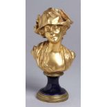 Bronze-Büste, "Mädchen mit Kopfbedeckung", französischer Bildhauer 19. Jh., bez. "d'apres Greuze M(