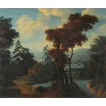 Anonymer Maler, dt. Schule des 18./19. Jh. "Gehöft am Teich", Öl/Lw., 39 x 47 cm