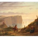 Ebers, Emil, Breslau 1807 - 1884 Beuthen. "Sonnenuntergang am Meer mit Personenstaffage", sign.,