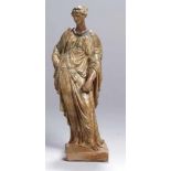 Terracotta-Figur, "Tanagra", Griechenland, um 300 - 200 v. Chr., auf Rechteckplinthe vollplastische,