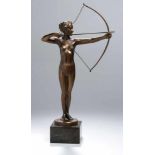 Weißbronze-Plastik, "Diana", anonymer Bildhauer um 1920, vollplastische, stehende Darstellung der