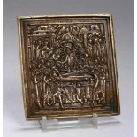 Bronze-Ikone, Russland, 19. Jh., nahezu quadratische Form, reliefierte Darstellung von