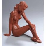 Terracotta-Figur, "Sitzender, weiblicher Akt", Gmundner Keramik, 50er Jahre, Entw.: Alfons
