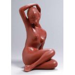 Terracotta-Figur, "Sitzender, weiblicher Akt", Porzellanfabrik Cortendorf Julius Griesbach, Coburg-