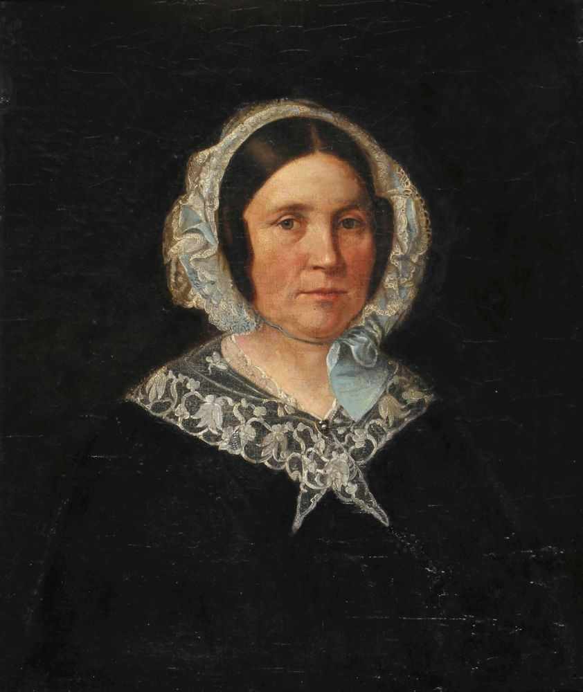 Anonymer Maler, um 1800-20. "Damenportrait", Öl/Lw. auf Hartfaser, 65 x 55 cm