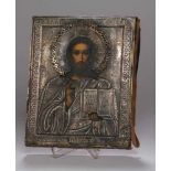 Ikone, Russland, 19. Jh., rechteckige Form, Holz, schauseitig polychrom bemalt mit Christus mit