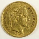 Münze, Frankreich, 1867, Gold 900, 20 Francs, 6,40 gr.