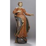 Holz-Figur, "Magdalena", süddt., Mitte 19. Jh., auf Kugel mit sich windender Schlange