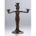 Figürlicher Bronze-Leuchter, 3-flg., "Jugendstil-Schönheit", Tereszczuk, Peter, Wien 1875 - 1963,