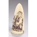 Elfenbein-Netsuke, "Mann mit Fisch", Japan, Meiji-Periode, auf Rundplinthe mit rückwärtig spitz