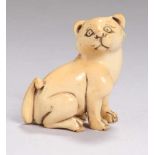 Elfenbein-Netsuke, "Katze", Japan, Meiji-Periode, vollplastische, sitzende Darstellung einer