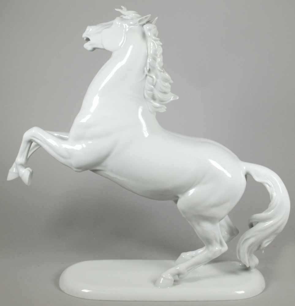 Weißporzellan-Tierplastik, "Aufsteigendes Pferd", Rosenthal, Selb, 1970, Entw.: Hugo Meisel, Mod. - Image 2 of 4